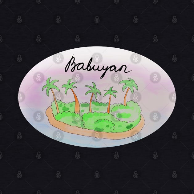 Babuyan watercolor Island travel, beach, sea and palm trees. Holidays and rest, summer and relaxation by grafinya